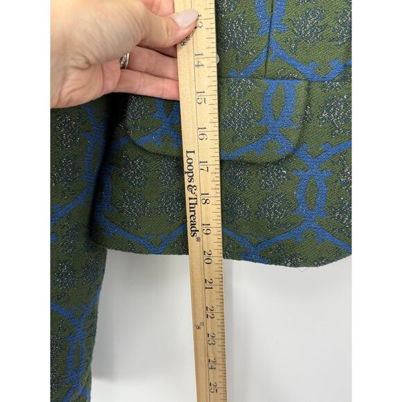 Tracy Reese Wool Blend Brocade Jacket Green Blue Metallic Pattern Size 6 - Picture 5 of 8